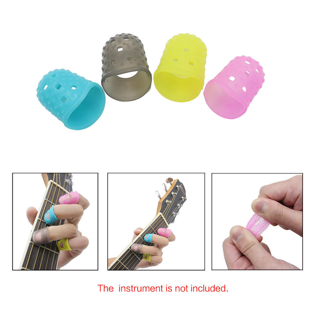 4 In 1 Flexible Fingertip Protectors Silicone Finger Guards Fingertip for Guitar Ukulele Bass