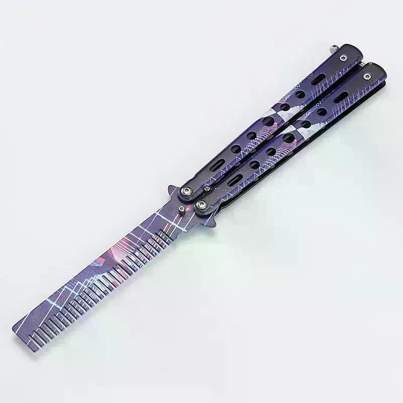 /YOV/Stainless Steel Butterfly Knife Comb Beard Moustache Brush Foldable Comb Salon Hairdressing Styling Tool 1Pcs