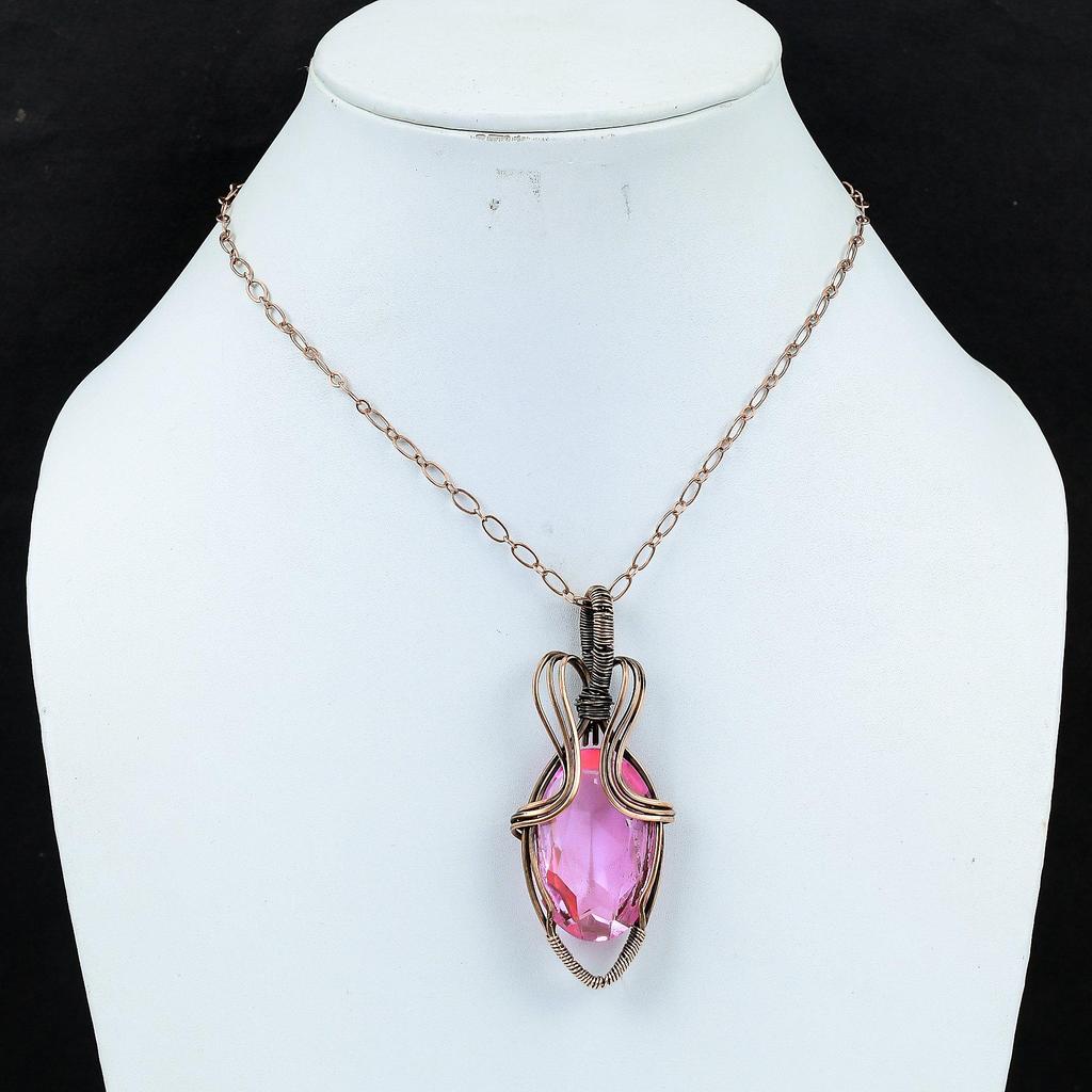 Amazing Pink Kunzite Gemstone Handmade Pure Copper Wire Wrapped Pendant Jewelry