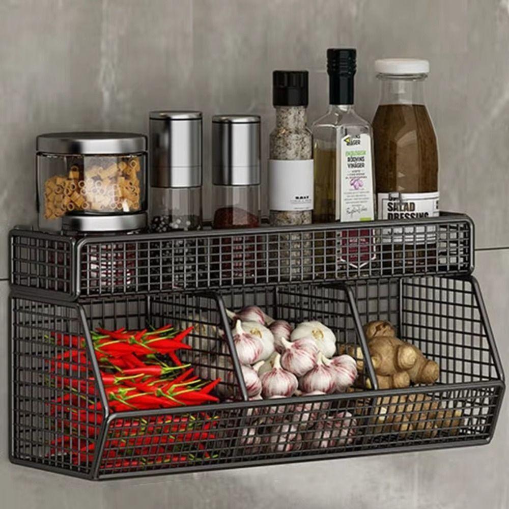 Двухъярусная подвесная корзина для фруктов, настенная, проволочная корзина для хранения лука, домашний органайзер