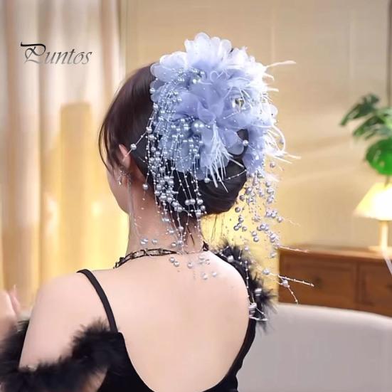 Заколка для волос с перьями, сеткой из пряжи, цветочным декором, заколкой для волос с кисточкой из искусственного жемчуга, насадка для душа, заколка для волос