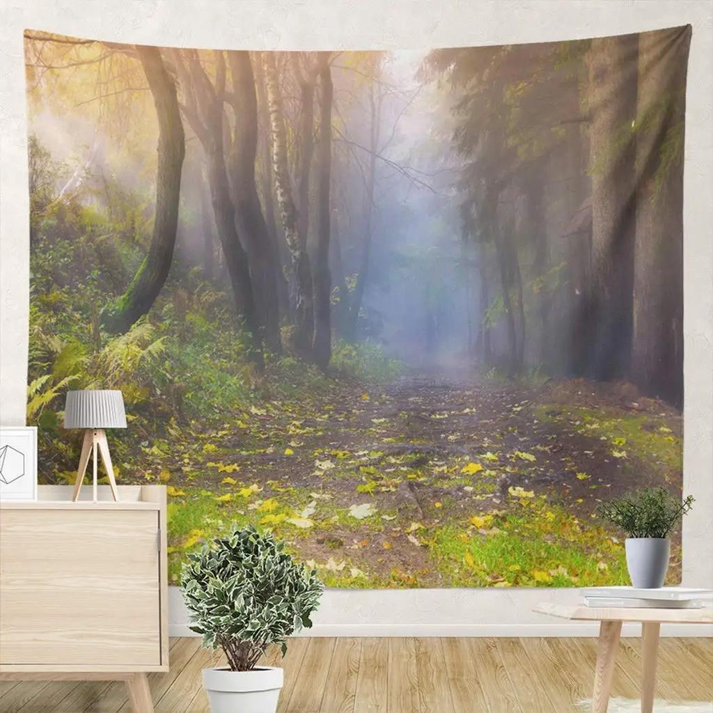 VIKAMA Misty Forest Tapestry Gradient Blue Pine Forest Nordic Minimalist Style Living Room Room Decoration