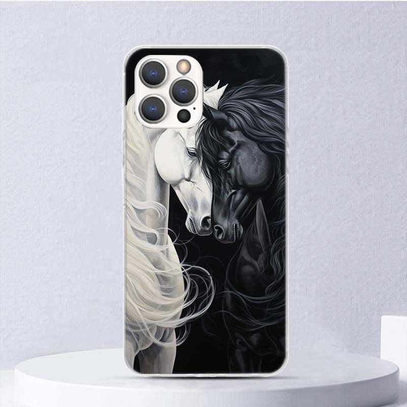 Животное Черная Лошадь Мягкий Чехол Для iPhone 16 17 Air 16E 15 Plus 11 12 13 Mini 14 Pro Max Чехол Для Телефона Apple 7 8 SE Coque Funda 16 1