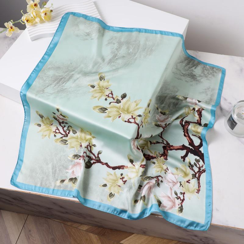 Шелковый женский квадратный шарф - Китайский стиль платок на голову для весны, лета, осени - Защита шеи и согревающий - Элегантный тонкий стиль для мамы