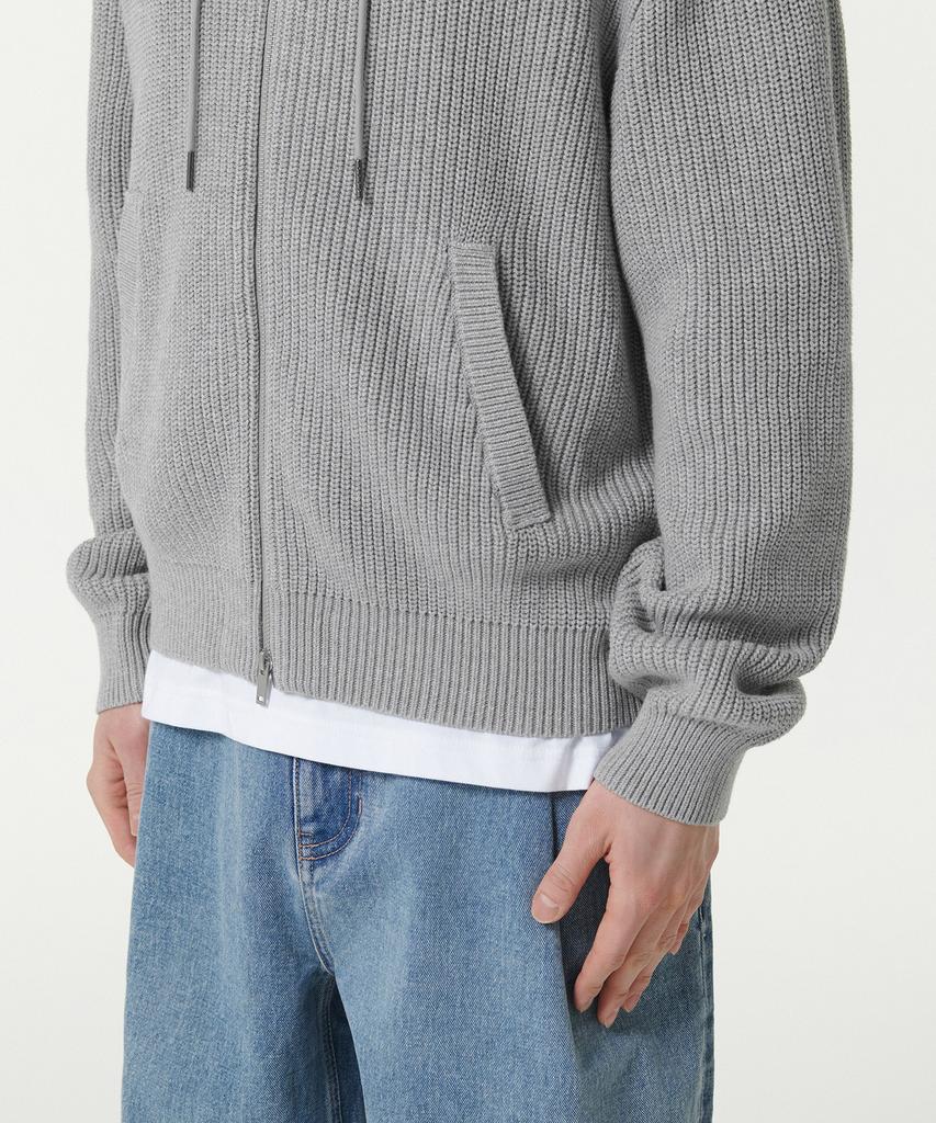 MUSINSA STANDARD Ribbed Knit Hooded Zip-Up [Melange Gray]