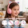 Детские беспроводные/проводные наушники Megadream с ограничением громкости 85 дБ, микрофоном, светодиодной подсветкой в виде кошачьих ушек, Bluetooth 5.0, длиной провода 1 м, TF-карта
