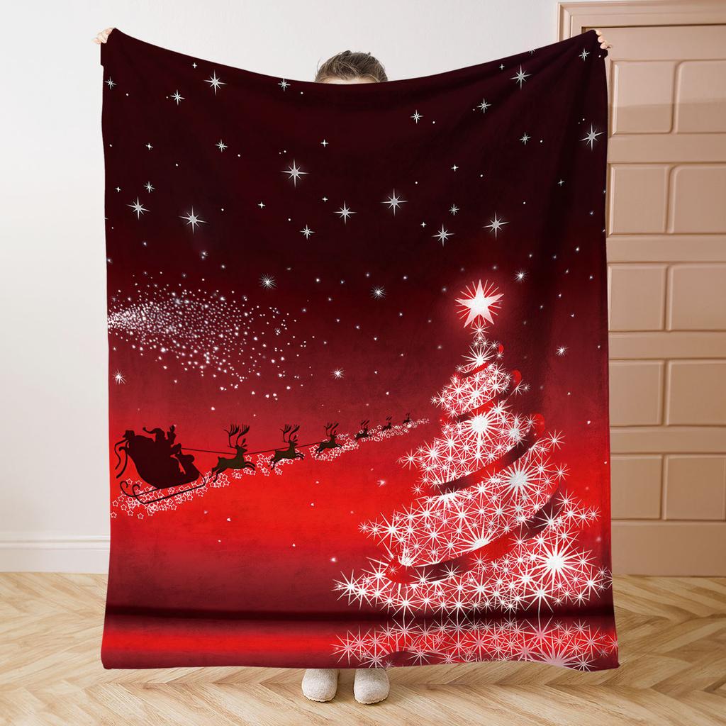 GUOYU Blanket 1pc Red Christmas Blanket Snowflake Pine Tree Print Soft Cozy Flannel Blanket for Living Room Bedroom New Year Christmas Decor