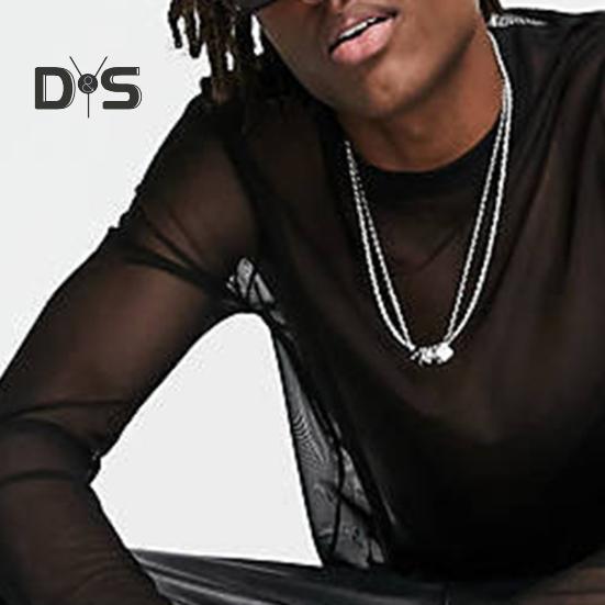 Мужской сетчатый топ, ультратонкий, прозрачный, с круглым вырезом, длинными рукавами, однотонный, эластичный, облегающий, укрепляющий мышцы, домашняя одежда для вечеринок, клубных танцев, выступлений, футболка