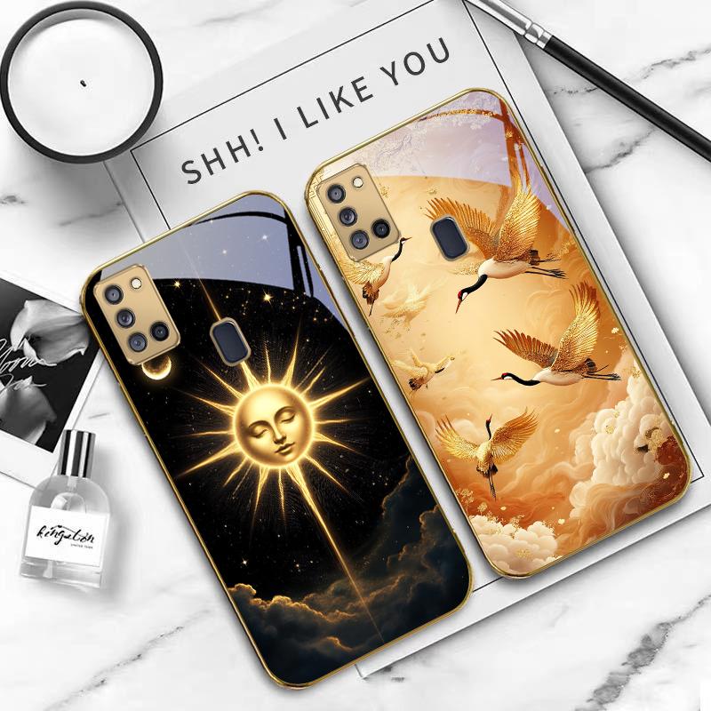 Таинственный черный кот Для Samsung A 31 32 A33 A34 35 14 A15 13 A16 25 26 50 52 53 54 55 56 70 71 72 73 Золотой стеклянный чехол для телефона