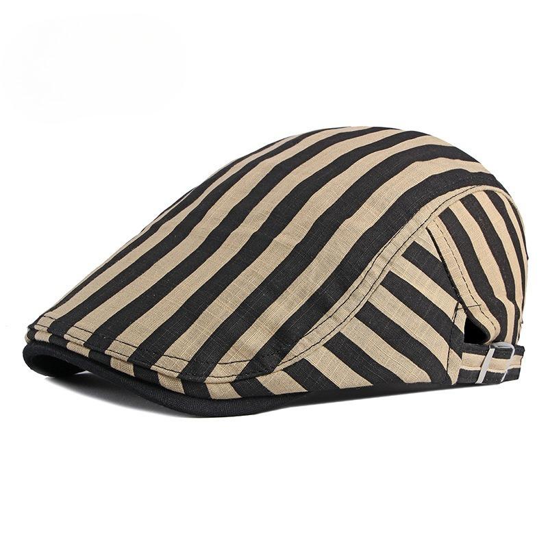 British Retro Striped Beret Hat for Men Women Spring Summer Breathable Thin Flat Cap Korean Fashion Newsboy Cap Casual Cabbie Cap