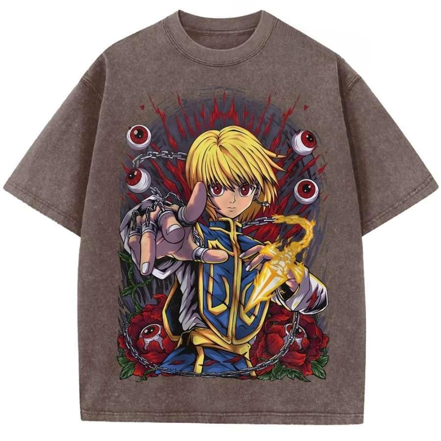 Аниме Hunter x Hunter Курапика Графическая Футболка Мужская С Коротким Рукавом Одежда Повседневная Хлопковая Футболка Ретро Стирка Футболки Харадзюку Топы