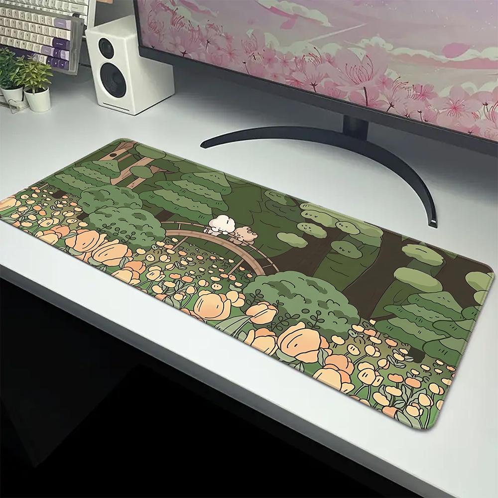 Large Cute Plant Mouse Pad Office Table Carpet Green Mousepad Desk Mat Rubber Big Mause Mat Non-Slip Keyboard Mat XL 100x50cm