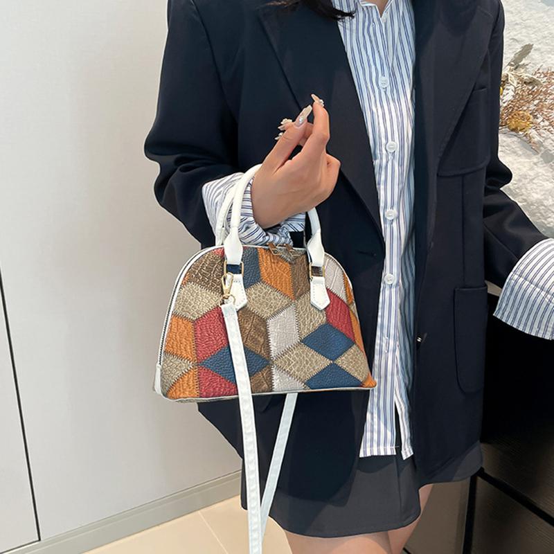 New Women Shell Crossbody Bag Contrast Color PU Leather Shoulder Bag Large Capacity for Shopping Small Handbags CLE