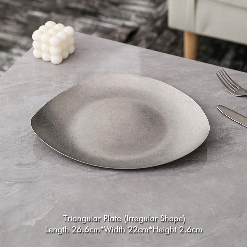 Многофункциональная винтажная металлическая обеденная тарелка, неправильная костяная посуда, ретро тарелки для еды, для обеда