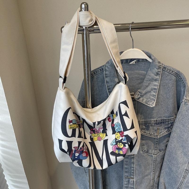 Холщовая сумка с алфавитом женская большой вместимости 2025 новая повседневная ручная тканевая сумка студенческая для занятий на плечо сумка для отдыха