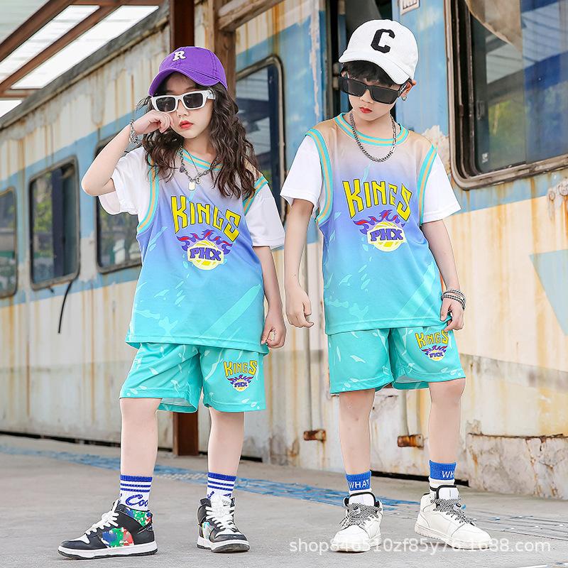 Wholesale of children's basketball clothes for boys and girls Printed kindergarten primary school students No. 24 jersey Light board performance