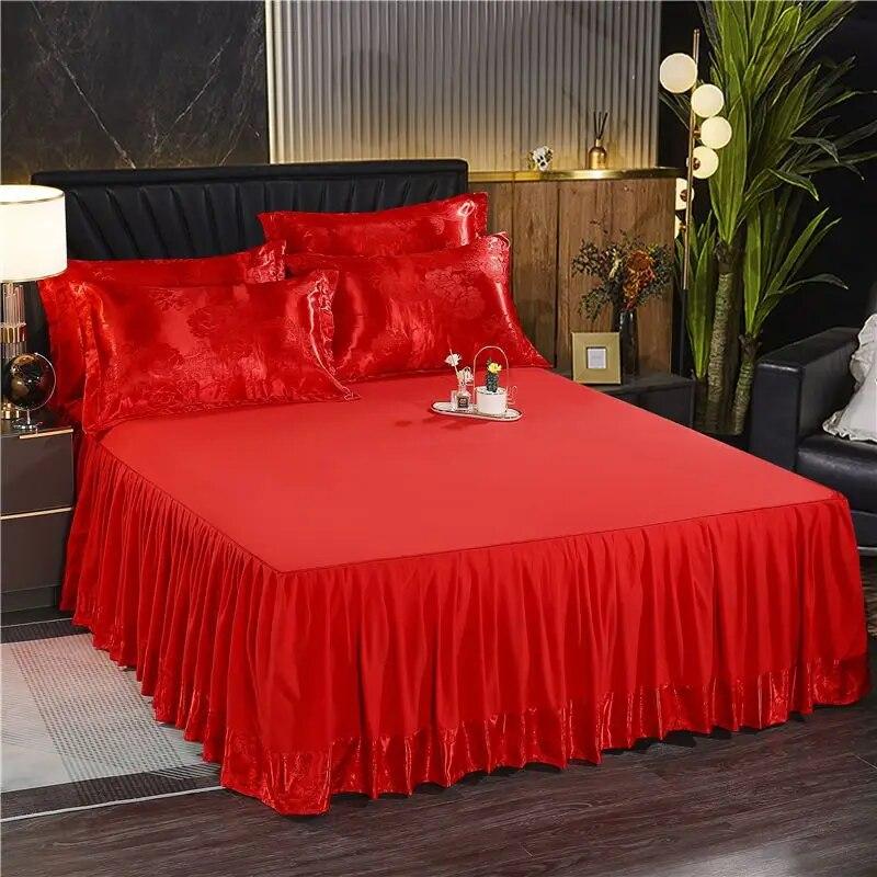 Plush Jacquard Bed Skirt Three-piece Sheet Bed Anti-slip Double Bed Spread Queen King Size Mattress Protective Cover