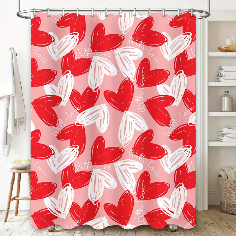 Розово-красная шторка для душа с принтом сердец любви, водонепроницаемый декор для ванной комнаты, 3D-печать, набор ковриков для ванной для украшения ванных принадлежностей