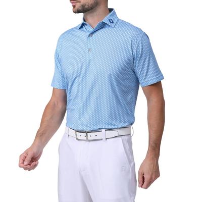 Мужская рубашка FootJoy с коротким рукавом и широким воротником, с принтом в виде ракушек, цвет «Голубое небо», размер S. (FJ-S24-S15, 81751-S)