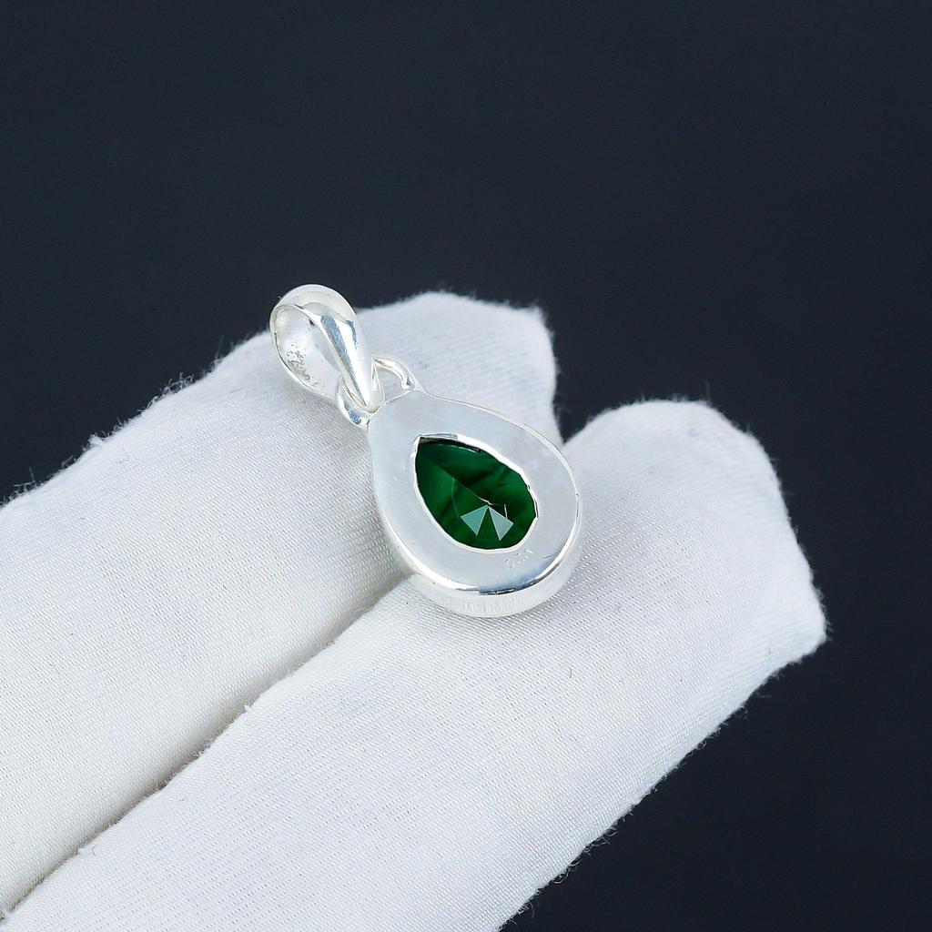 Серебряная подвеска с зеленым турмалином из стерлингового серебра 925 пробы — дизайн груши ручной работы, повседневная одежда, минималистичные украшения, праздничный наряд, подарок