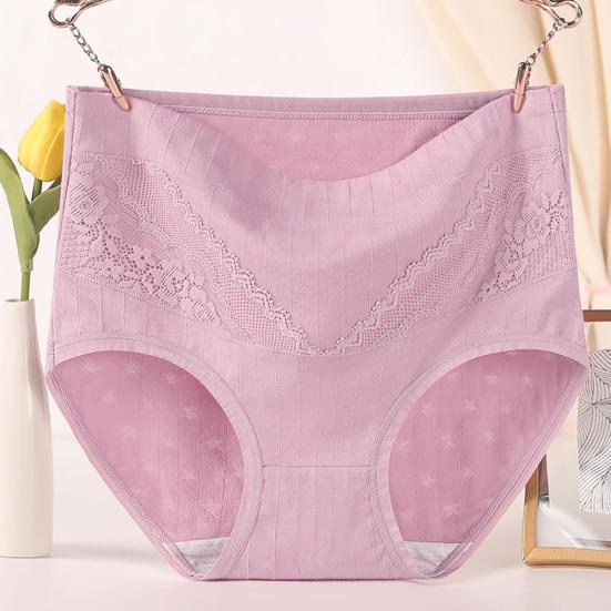 Lady Underpants High Waist Plus Slze Lace Trim Butt-covered Tummy Control Solid Color Elastic Panties Seamless Comfort Daily Sport Briefs