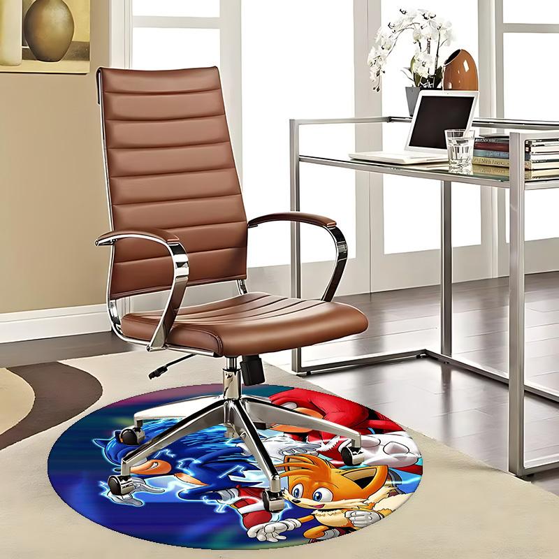 1pc Sonic, Tails & Knuckles Anime Cartoon Design Round Carpet  Office Chair Mat, NonSlip Rug for Home Decor, Living Room, Bedroom