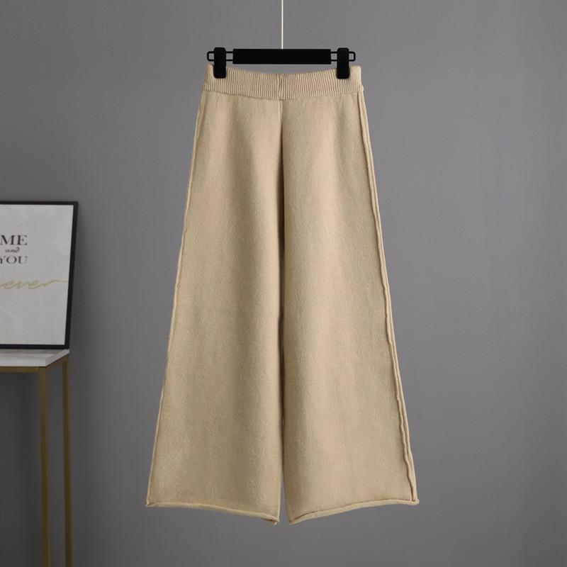 Fall Winter Hooded Sweater Knit Suit Solid Color Long Pants Two Piece Set