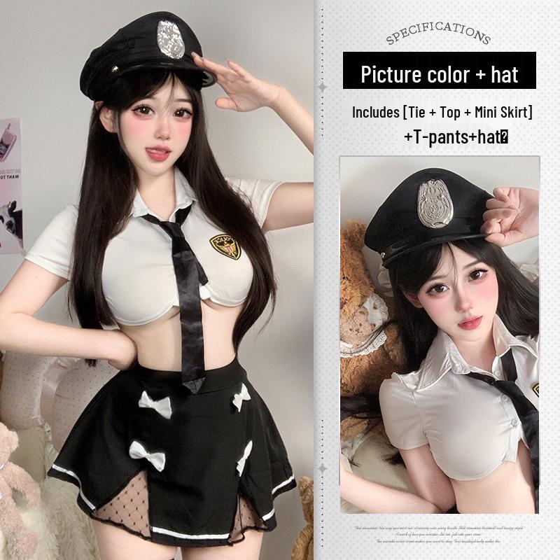 Соблазнительный комплект нижнего белья полицейской формы с низкой посадкой и съемной мини-юбкой