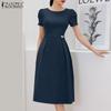 Women Casual Round Neck Summer Short Sleeve Plain Dress