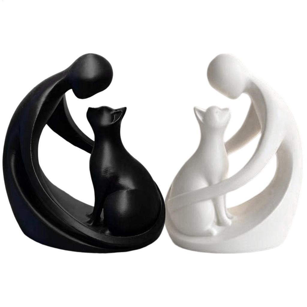Cat sculpture home decor, a statue symbolizing the friendship between humans and cats, a desktop ornament for cat lovers