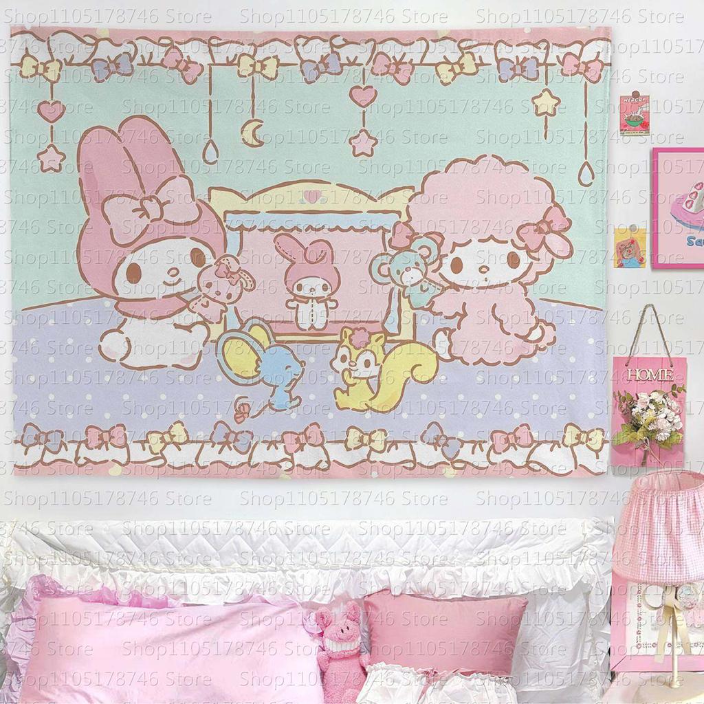 Sanrio Melody and Sweetheart Piano Printed Tapestry Cartoon Theme Bedroom Decoration Suitable for Dormitory Home Decoration