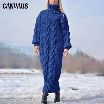 Вязаная водолазка, модный темпераментный однотонный свитер, пуловер, свитер, теплое толстое пальто, мягкое длинное платье