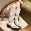 Retro Embroidered Pointed Western Cowboy Boots for Women's Spring and Autumn 2024 New Large Heel Knight Boots, Knee Length Boots