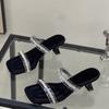 New Rhinestone Cool Drag Women's Summer New Outward Wear Square Head Transparent Belt Thin Heel Temperament Flip-flops