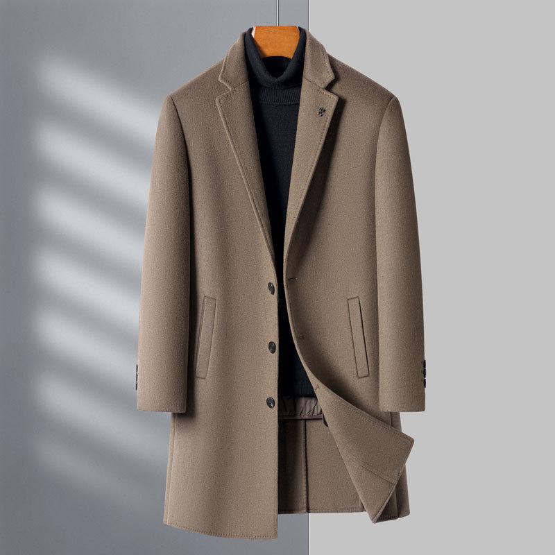 Съемная подкладка из двухстороннего кашемира, мужское шерстяное пальто с воротником под костюм, зимняя ветровка средней длины для папы