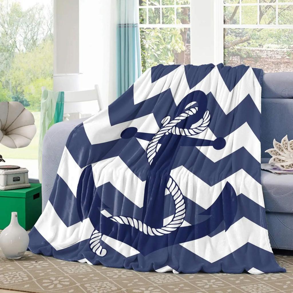 Nautical Navy Anchor Theme Blanket Living Room Bedroom Decorative Blanket Lunch Break Thermal Blanket Blanket