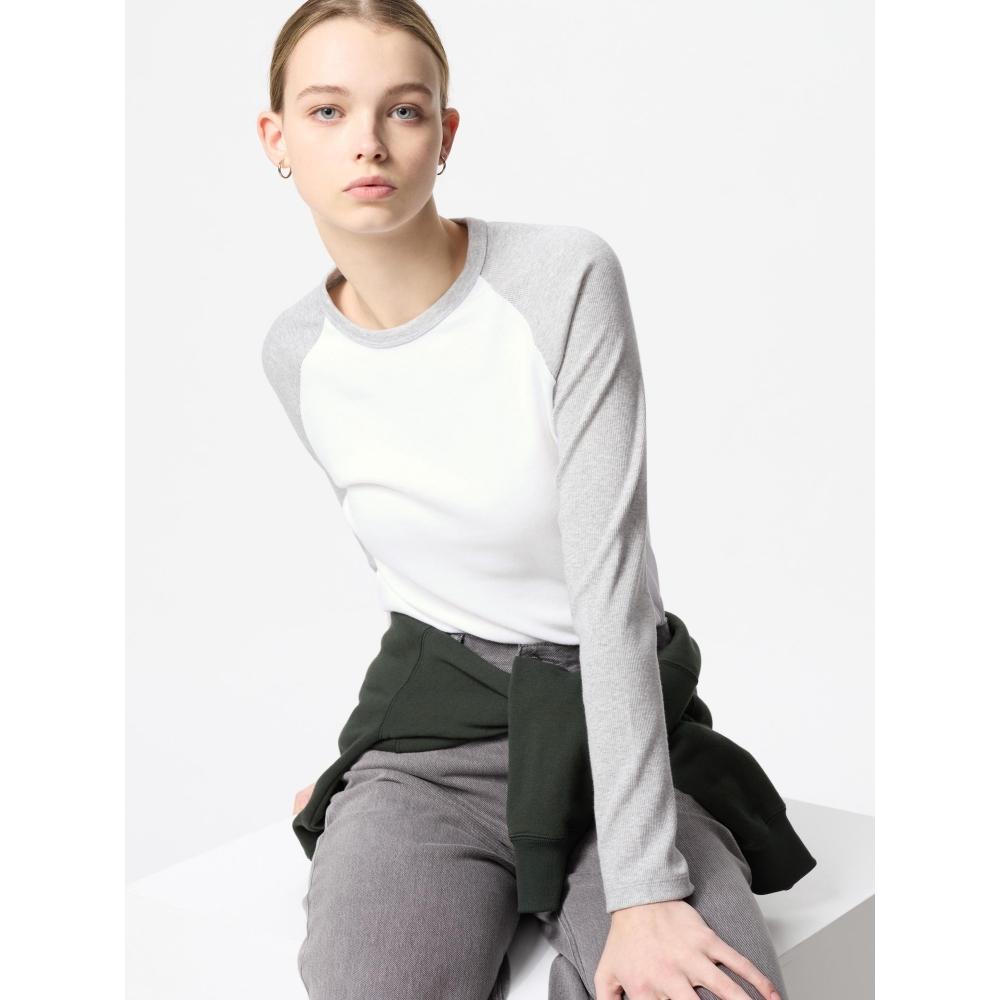 Uniqlo Футболка SofT Lip Crewneck с длинным рукавом, цветной блок