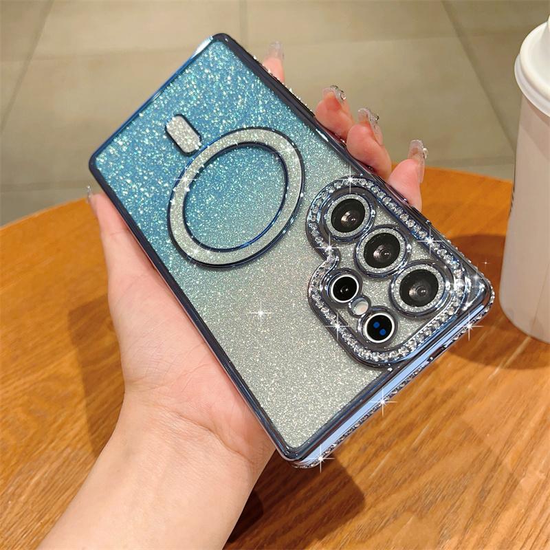 Блестящий магнитный чехол Bling Diamond для Samsung Galaxy S25 Ultra S24 FE A56 A36 A26 A16 A55 A35 A25 A15 A54, чехол для iPhone 16 15 Plus 14 13 Pro Max