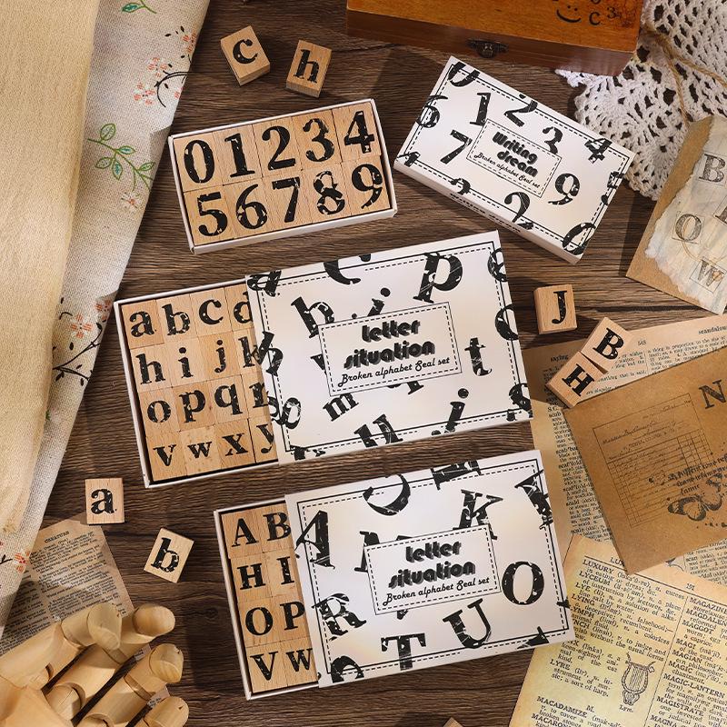 Retro Wooden English Letter Stamp for Handcrafted Decoration and Material Symbol Engraving