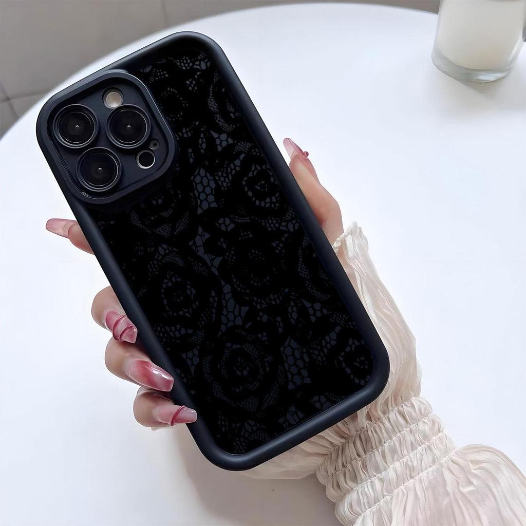 Черный Кружевной Желобок Чехол-Защита для iPhone 14/15/16/17 Pro Max