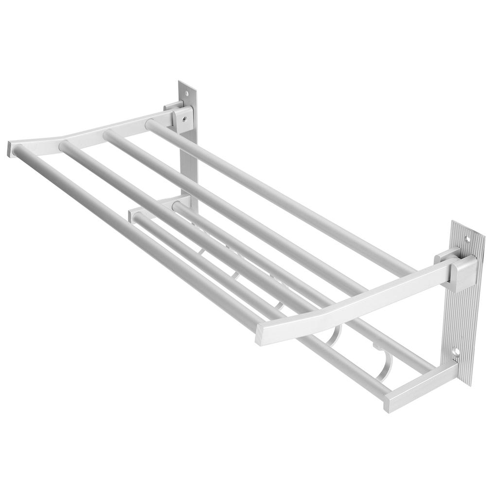 40cm Shower Shelf Foldable Aluminum Bathroom Towel Coat Rack with 5 Hooks Silver