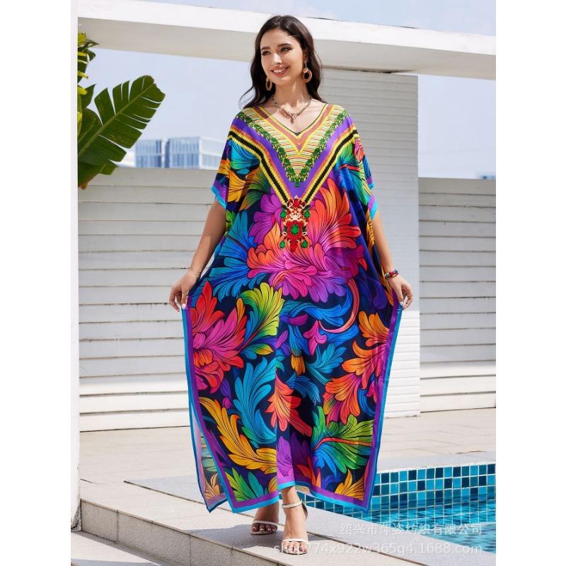 Плюс Размер Женщин Новый Принт Пляжный Свободный Праздничный Платье Бикини Накидка
