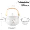 DUJUST Japanese Tea Pot White Porcelain Chinese Teapot with Stainless Infuser Cute Tea Pot for Adults Tea Lover Women Men Plum