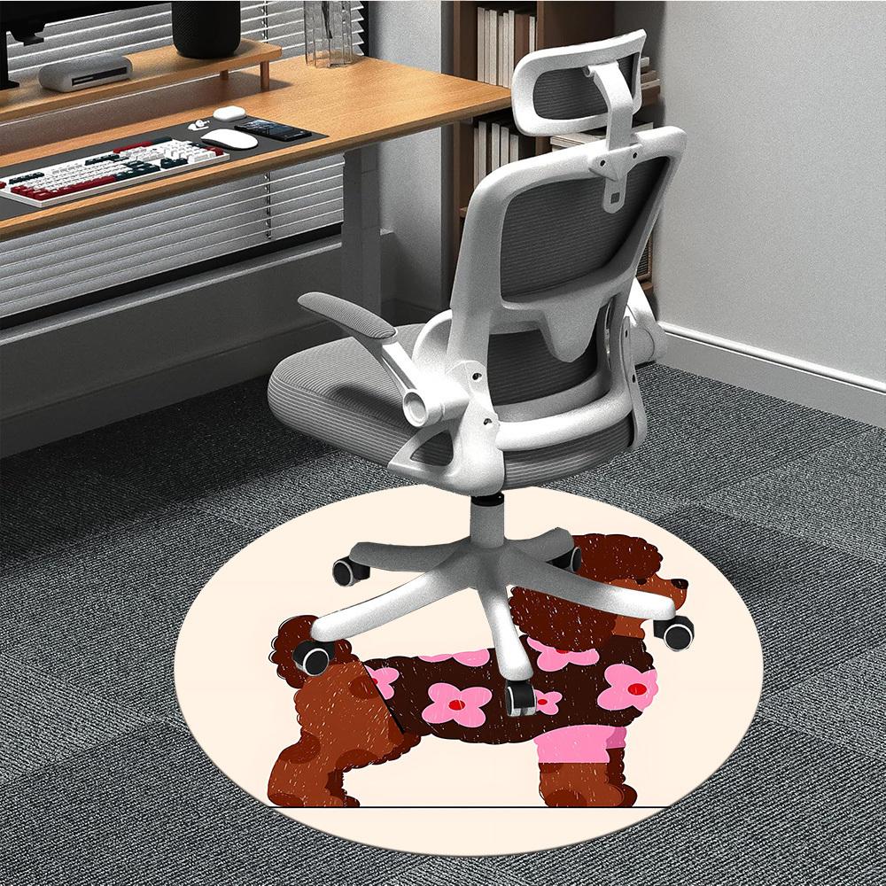 1pc Poodle, Floral Chair Carpet for Office, Non slip, Soft and Durable Office Rug