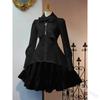 Vintage Gothic Two-Piece Dress with Large Lapel and Irregular Waist Bow