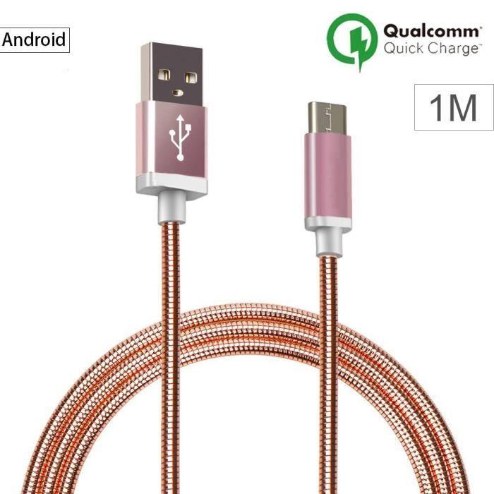 Micro USB Charger Cable - Brand - Model - 1m - Metal - Pink