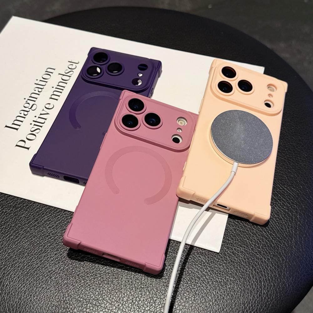 Fashion Right Angled Square Silicone Magnetic Phone Case For iPhone 17 Air 16 15 14 13 Plus Pro Max For Magsafe Frosted Cover