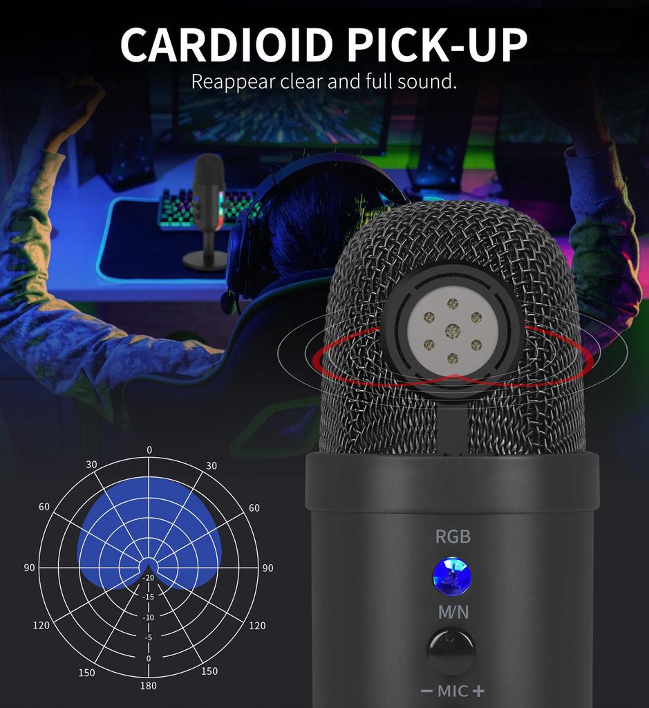 RGB игровой микрофон для ПК компьютерная запись USB конденсаторный микрофон подкастеры YouTu инфлюенсеры геймеры студийный микрофон
