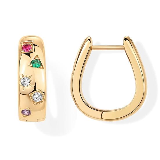 1 пара сережек Huggie, разноцветные стразы, полированный металл, U-образные, легкие украшения для ушей для вечеринки, свадьбы, клуба