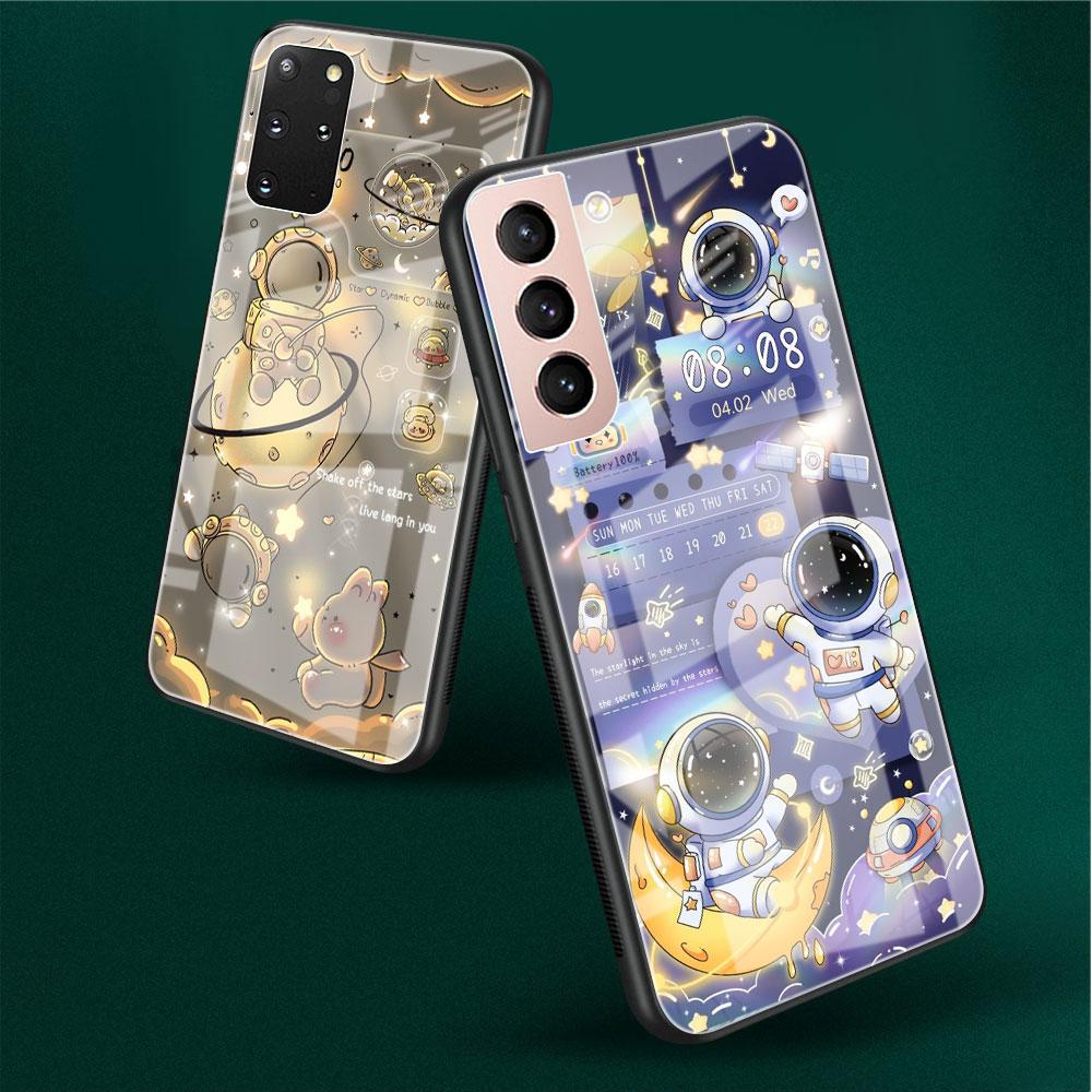 Стеклянный чехол для Samsung Galaxy S22 S20 FE S21 5G S10 S9 Plus Note 10 20 Lite, закаленный чехол для телефона с изображением космонавта и мультфильма